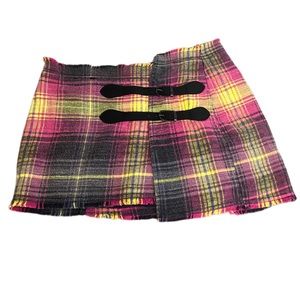Urban Outfitters Asymmetrical Mini plaid skirt with buckles and fringed edges